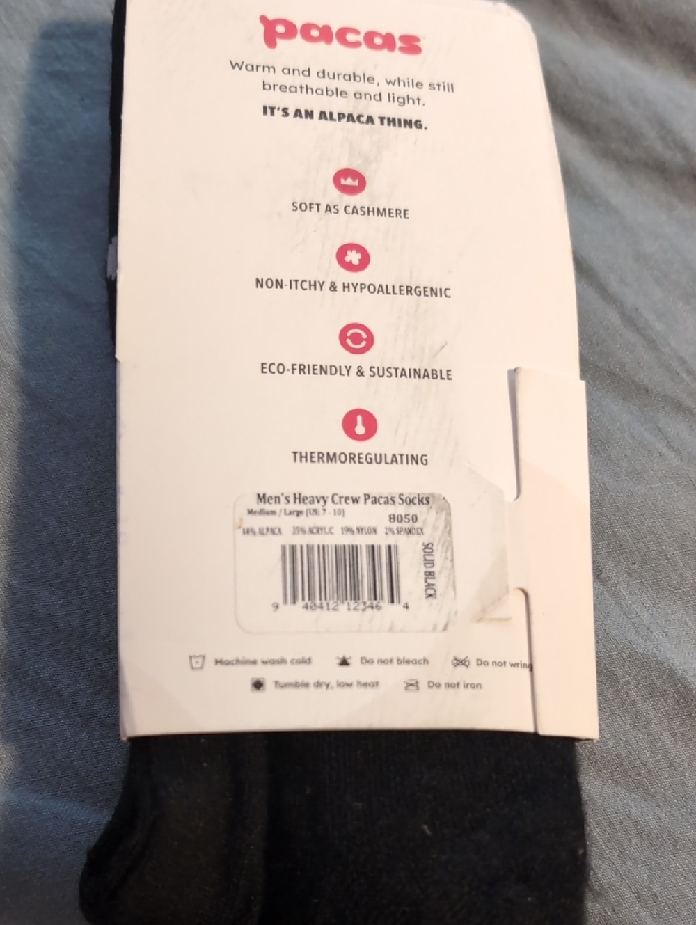 Pacas Men's Heavy Crew Socks — Black- M/L 7-10